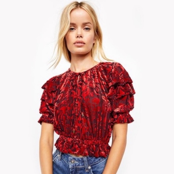Free People Tops - Free People Velveteen Dreams Velvet Crop Top red small